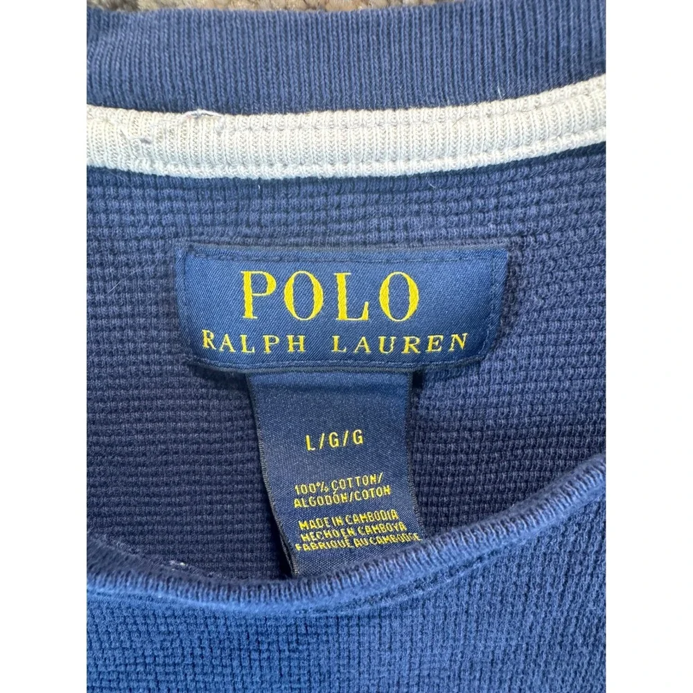 Polo Ralph Lauren Mens Navy Blue Waffle‎ Knit Thermal Long Sleeve Shirt Size L